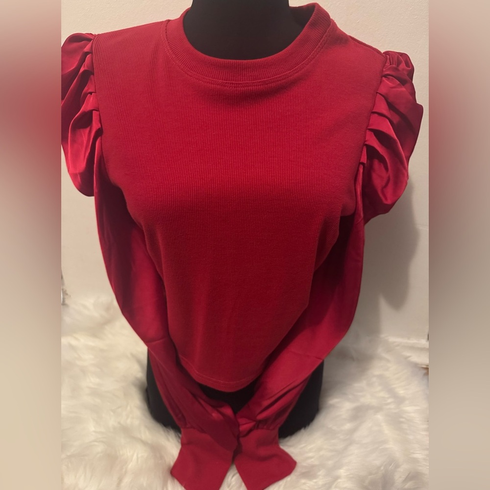 Revamped Vibrant Red Ruffle Sleeve Blouse